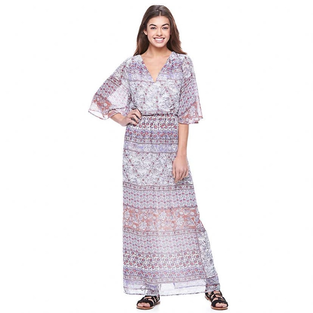 LILY ROSE lined patterned v-neck maxi dress, M